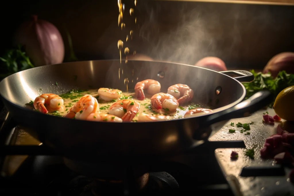 Cooking healthy shrimp garlic recipe -butter, in olive oil without butter in a stainless steel pan